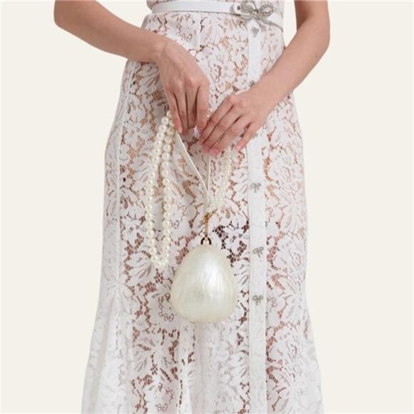 Pearl Acrylic Egg-Shaped Clutch – Marble Evening Purse with Chain - Picture 4 of 5